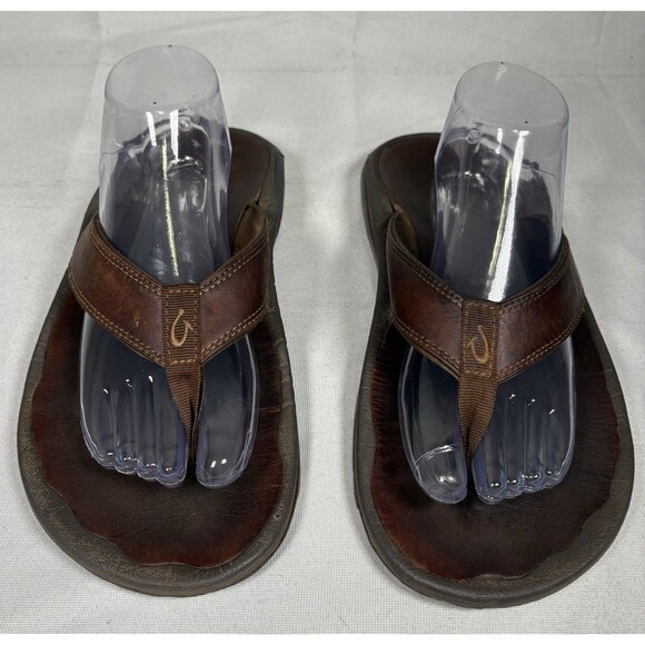 OLUKAI Flip Flops Men’s 11 Ohana Dark Brown - Picture 2 of 6